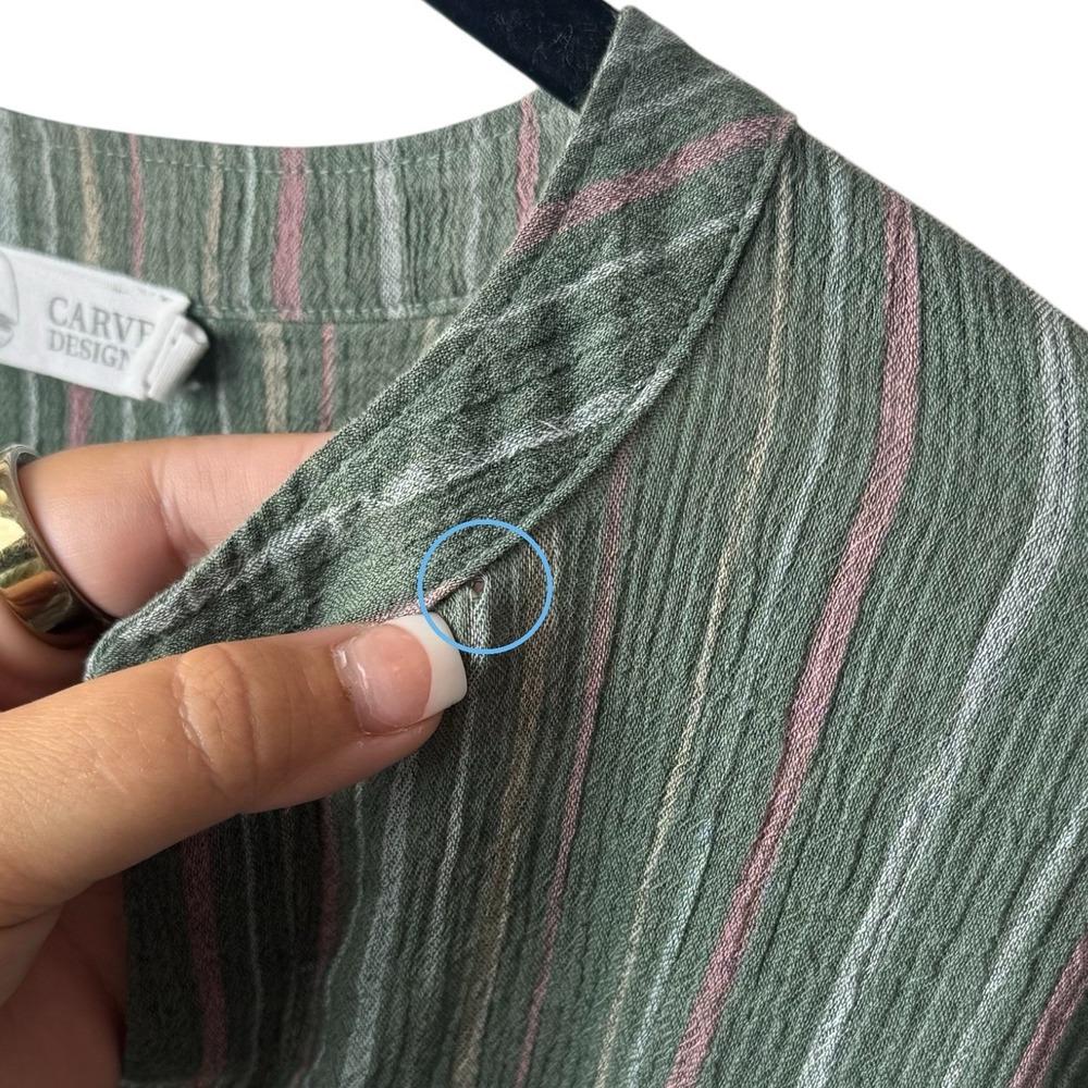 Carve Designs Dylan Gauze Shirt Cotton Striped Green Coastal Travel Comfort S - Picture 4 of 11